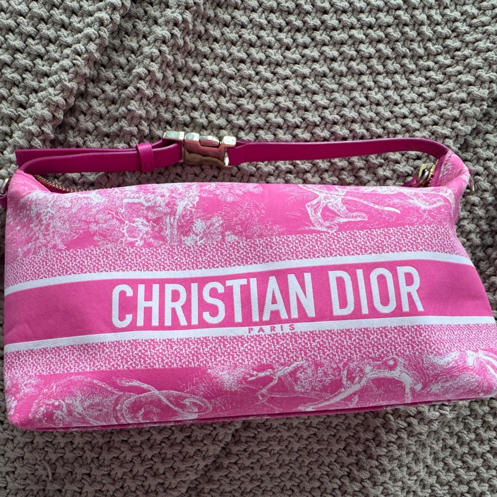Dior Pink and White Christian Dior Logo Wristlet Clutch